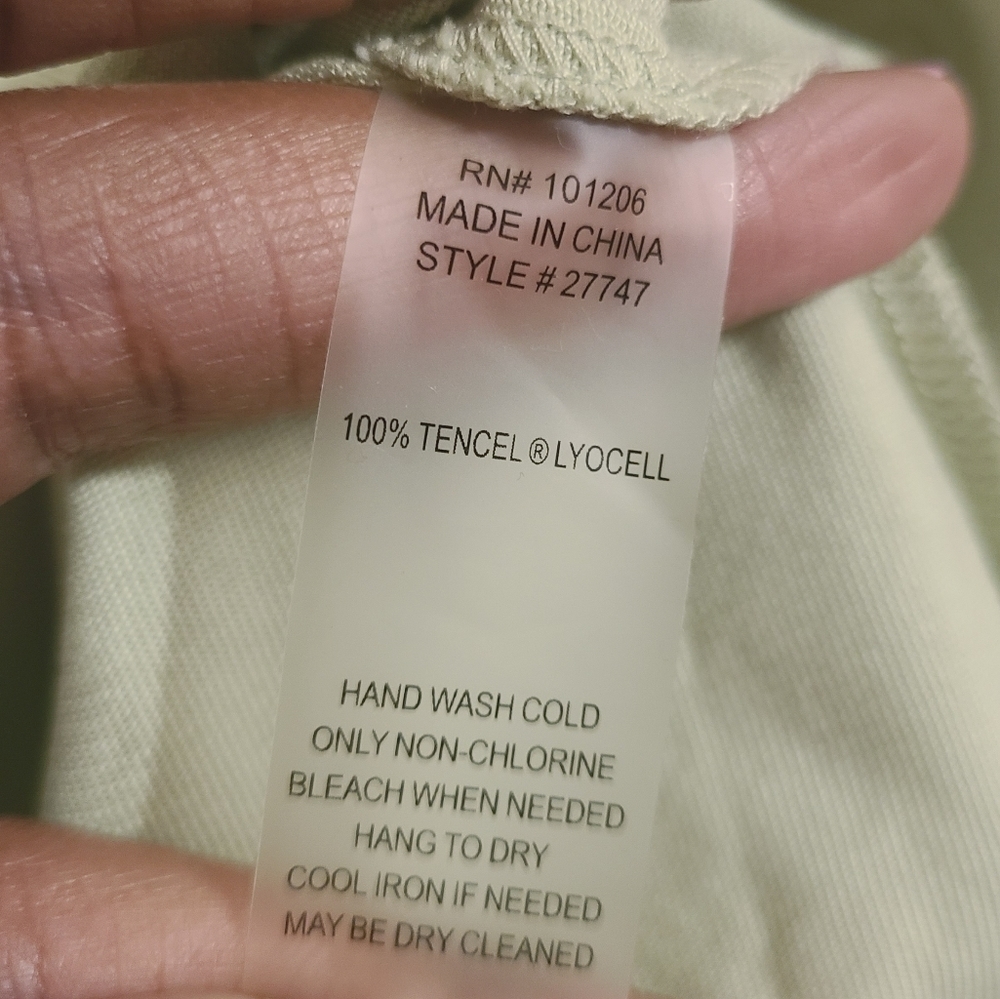 Soft Surroundings | Light Green V-Neck Tencel Tab Sleeve Tunic Top (Size Large) - Picture 6 of 11